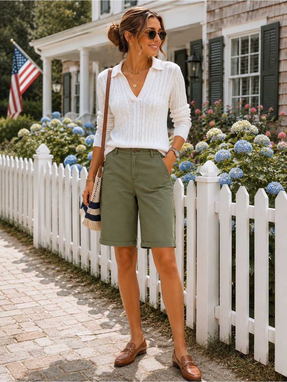 Vintage Chaus Olive Green Bermuda Shorts Size 12 100% Cotton Classic Tailored